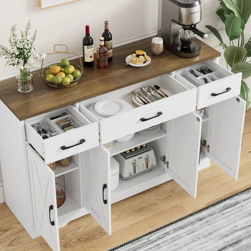 55.1'' Sideboard with 3 Drawers, Adjustable Shelves
