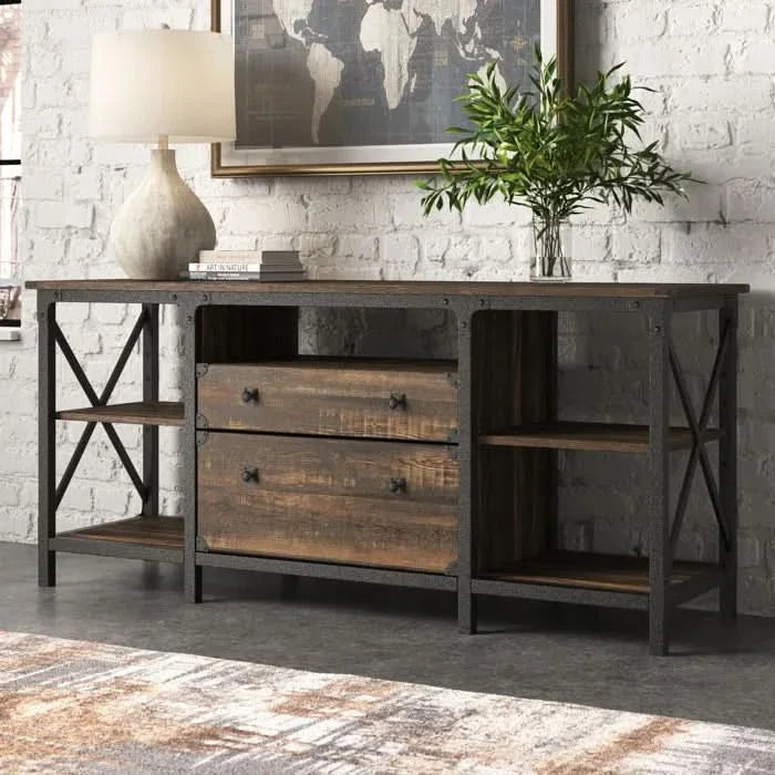 Industrial Buffet Cabinet – Black Metal Frame & Rustic Brown Wood Finish