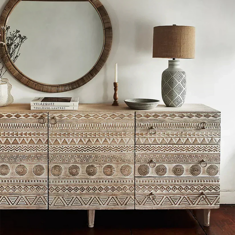 Niroon Carved Mango Wood Sideboard - Wooden Empiro