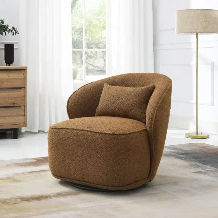 Manesco Boucle Armless Upholstered Swivel Barrel Chair - Wooden Empiro