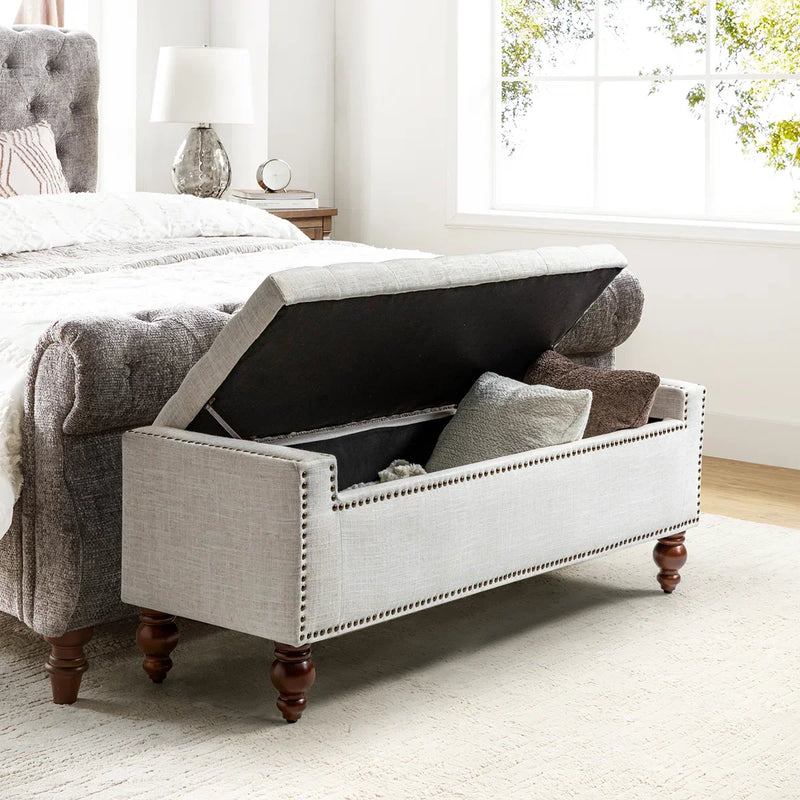 Flip Top Storage Bench with Solid Wood Spindle Legs - craft decor
