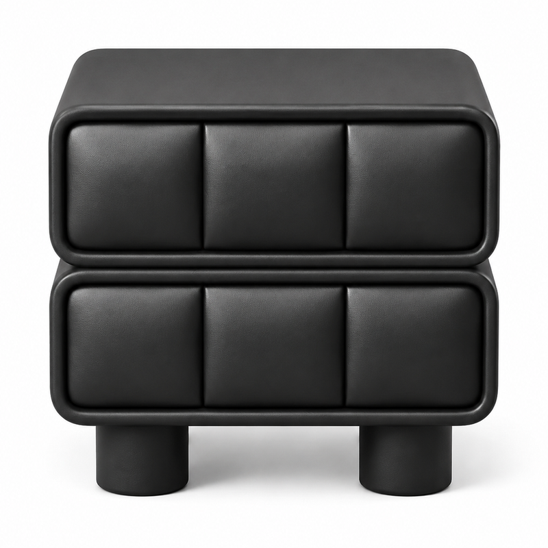 The Noirva Bedside Table — Modern Black Nightstand with Upholstered Drawers & Smart Storage