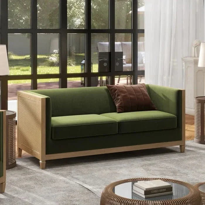 Performance Velvet Sofa – Olive Green 3-Seater for Modern Homes