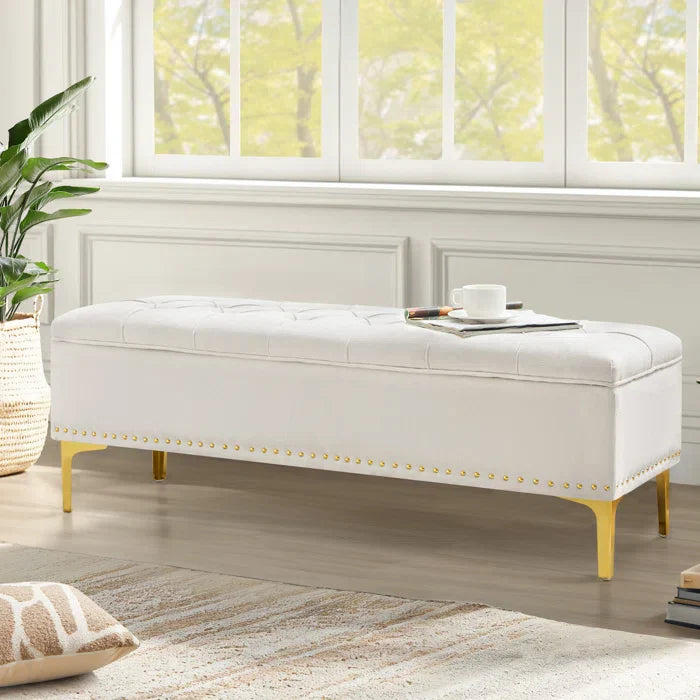 Linen Upholstered Storage Bench - craft decor