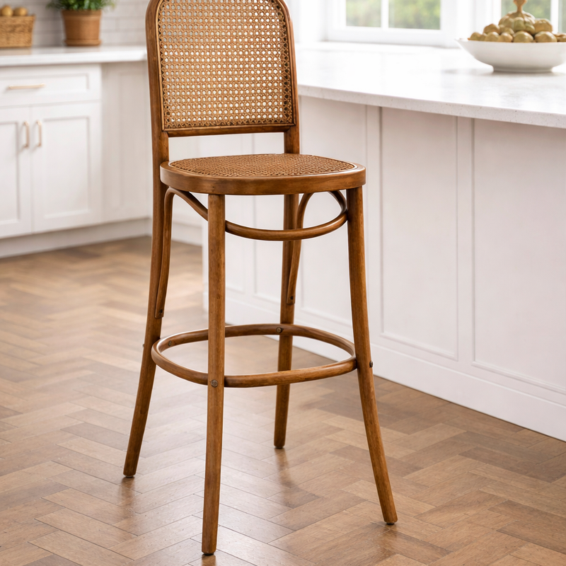 Harihar Rattan Cane Wooden Bar Stool - Craft Decor