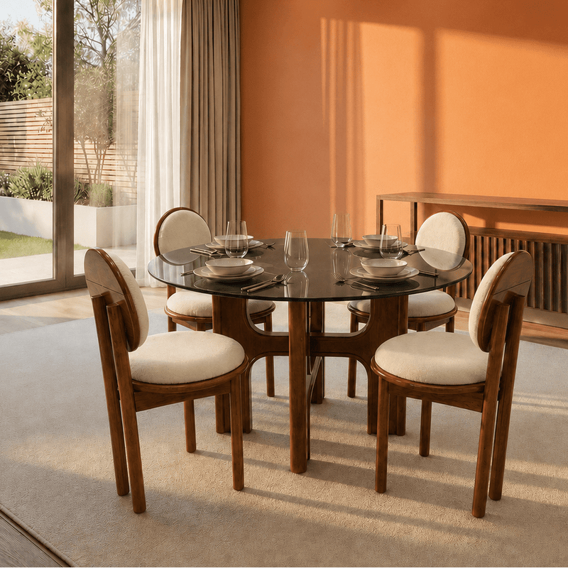 Graham Glass-Top Dining Table Set - Dining Set - Gharaana