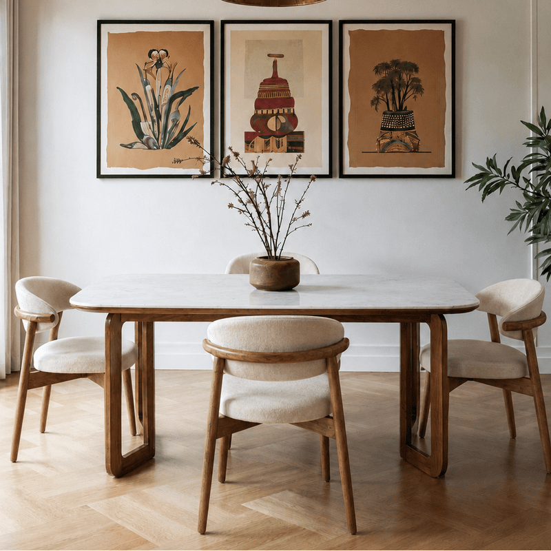 Leila Marble-Top Wooden Dining Table Set - Dining Set - Gharaana