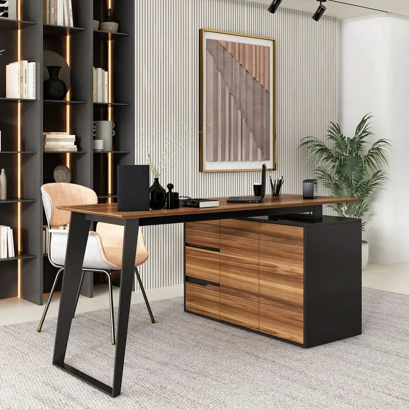 Rinpiy L-Shaped Writing Desk - Wooden Empiro