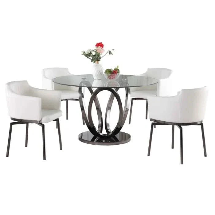 Glass-Top Dining Table Set with Contemporary Memory Swivel Chairs