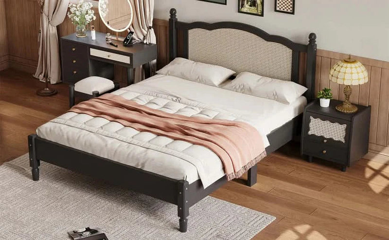 Modern Rattan Cane Bed - Wooden Empiro