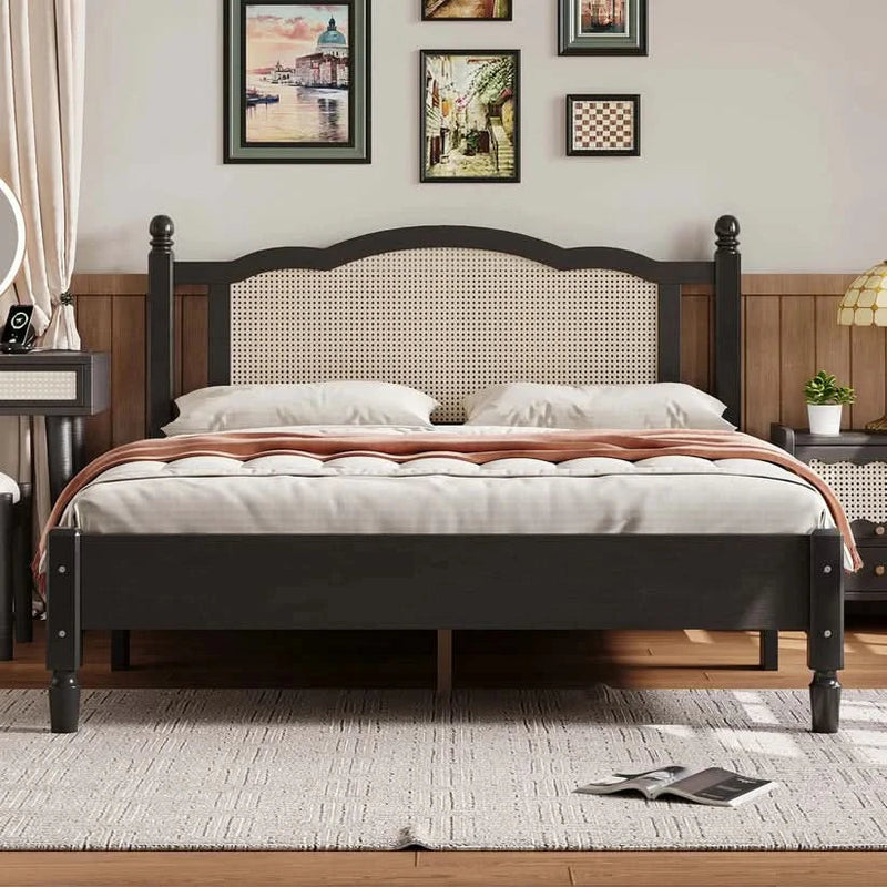 Modern Rattan Cane Bed - Wooden Empiro