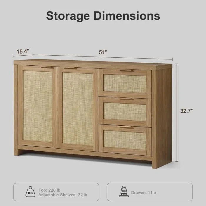 Sideboard with 3 Drawers – Wooden Storage Cabinet