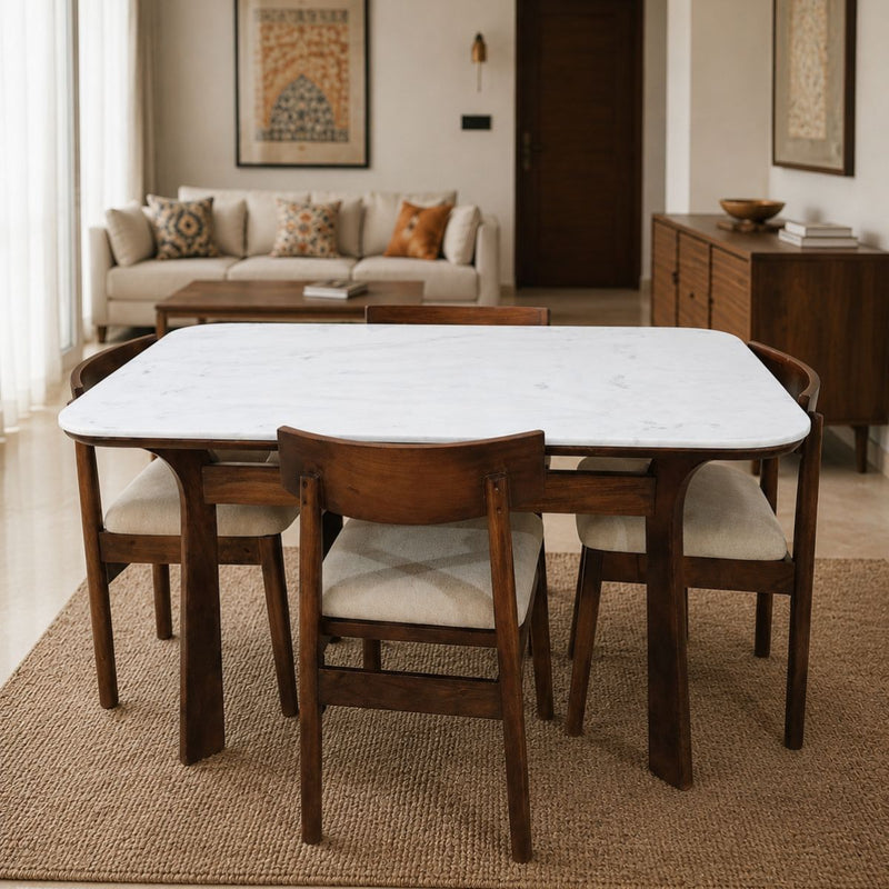 Panache Marble - Top Wooden Dining Table Set - Dining Set - Gharaana