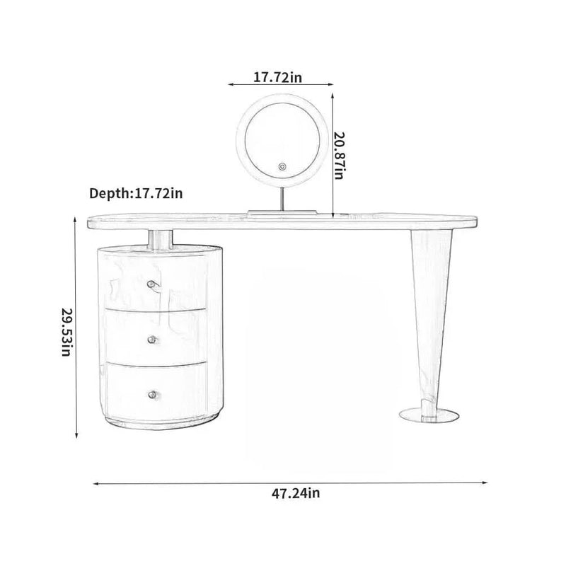 Modern Vanity Table Set with Mirror – Cream & Gold Finish