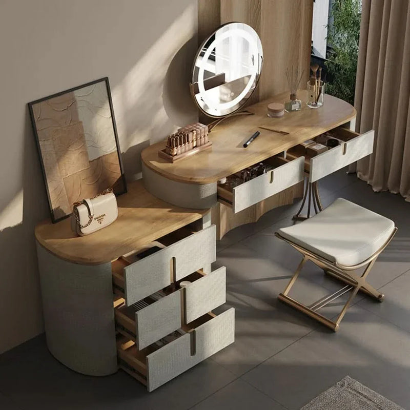 Modern Luxury Vanity Table Set with LED Mirror and Storage Drawers