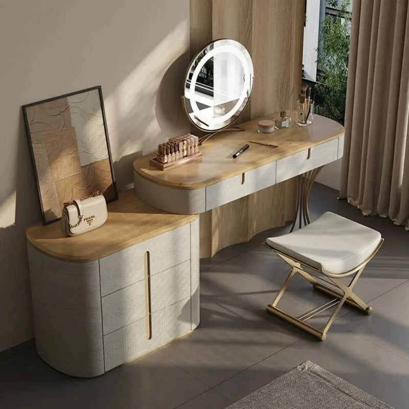 Modern Luxury Vanity Table Set with LED Mirror and Storage Drawers