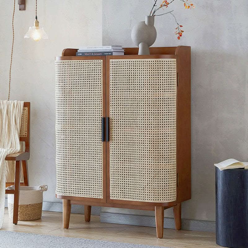 Flemingo Rattan Shoe Rack =- Wooden Bazasr