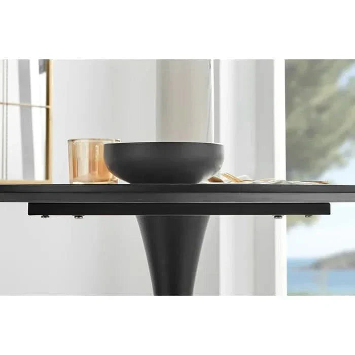 Round Dining Table with White Marble Finish & 2 Plush Velvet Chairs