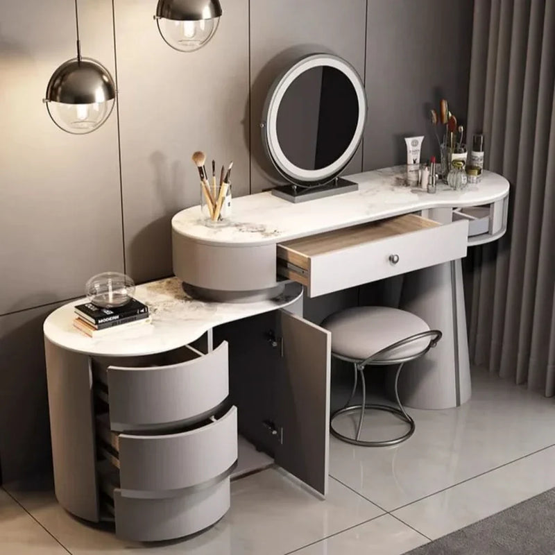 Contemporary Vanity Table with LED Mirror and Storage Drawers