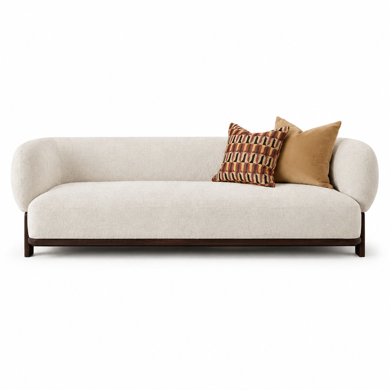 The Solterra Sofa — Luxury Curved Wooden Base 3 Seater Sofa