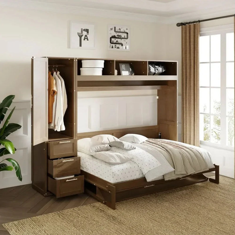 Laord Antique Gray Murphy Bed Cabinet Wallbed Full Size Folded Platform Bed