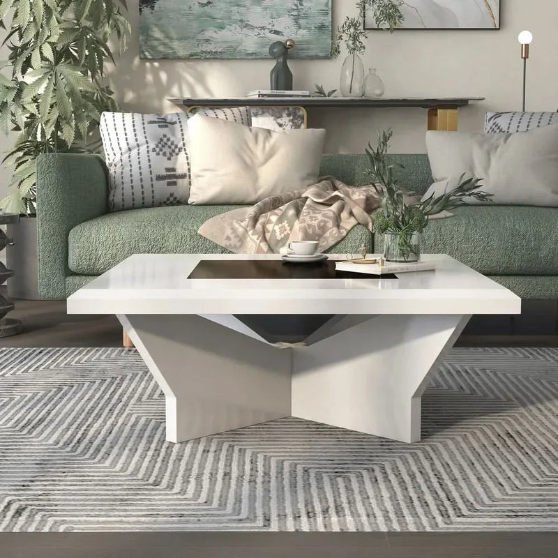 Relling Glass Insert Top Coffee Table Square - Wooden Empiro