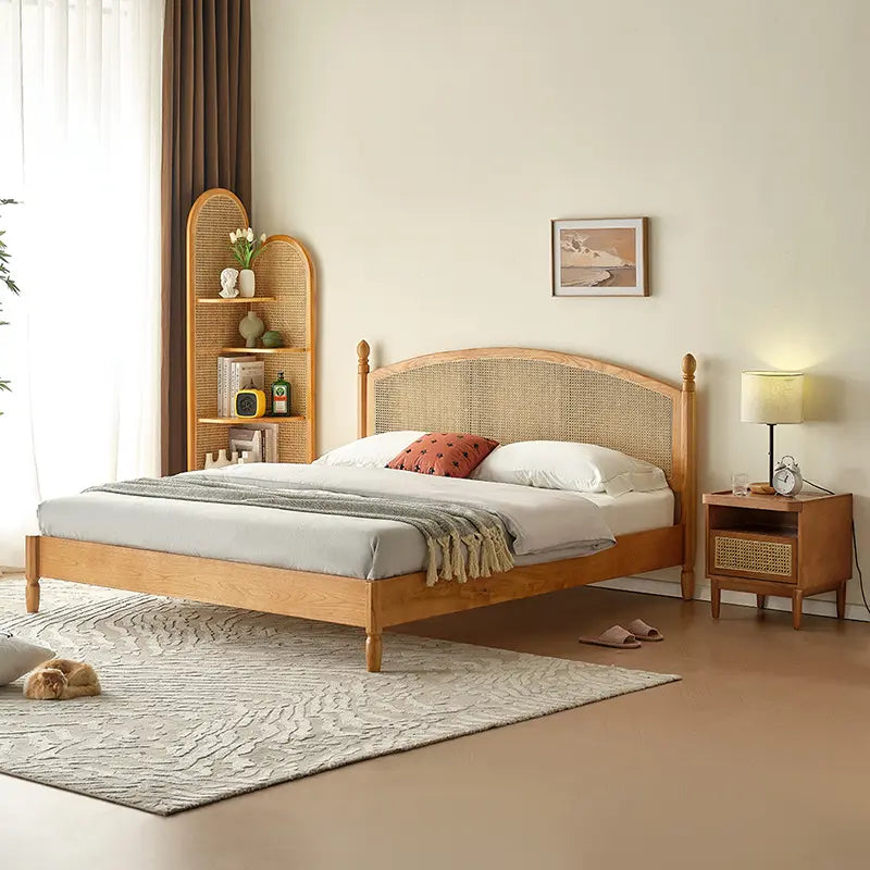 Wooden Empiro Solid Acacia Wood Mid-Century Classic Rattan Cane Bed (Natural)