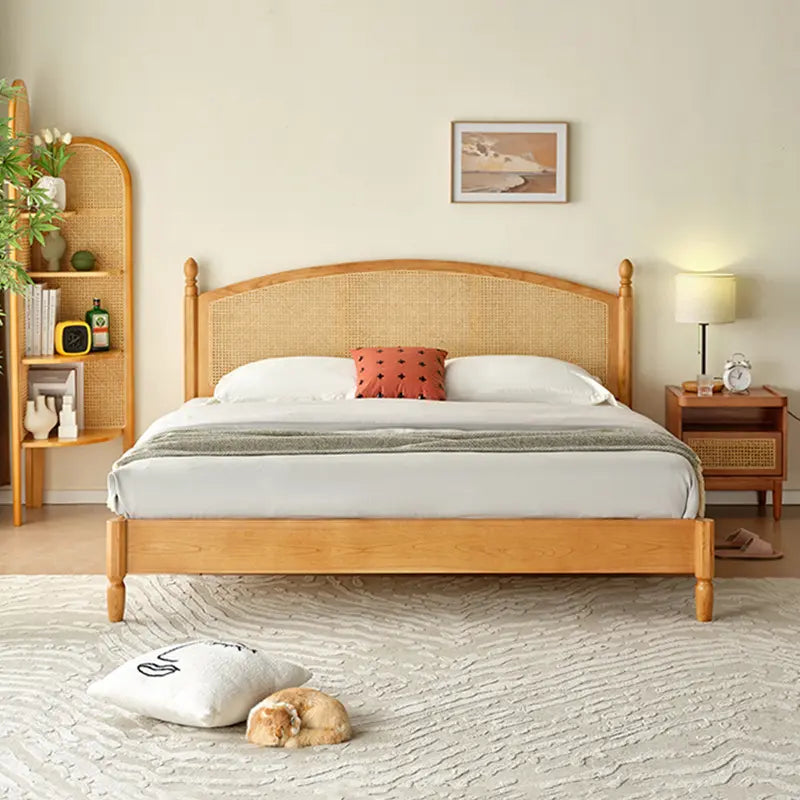 Wooden Empiro Solid Acacia Wood Mid-Century Classic Rattan Cane Bed (Natural)