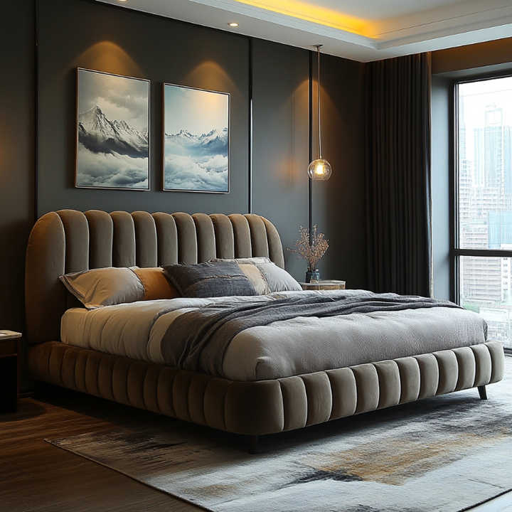 Wooden Empiro "Luxurious Velvet Upholstered Bed with Channel Tufted Headboard and Footboard"