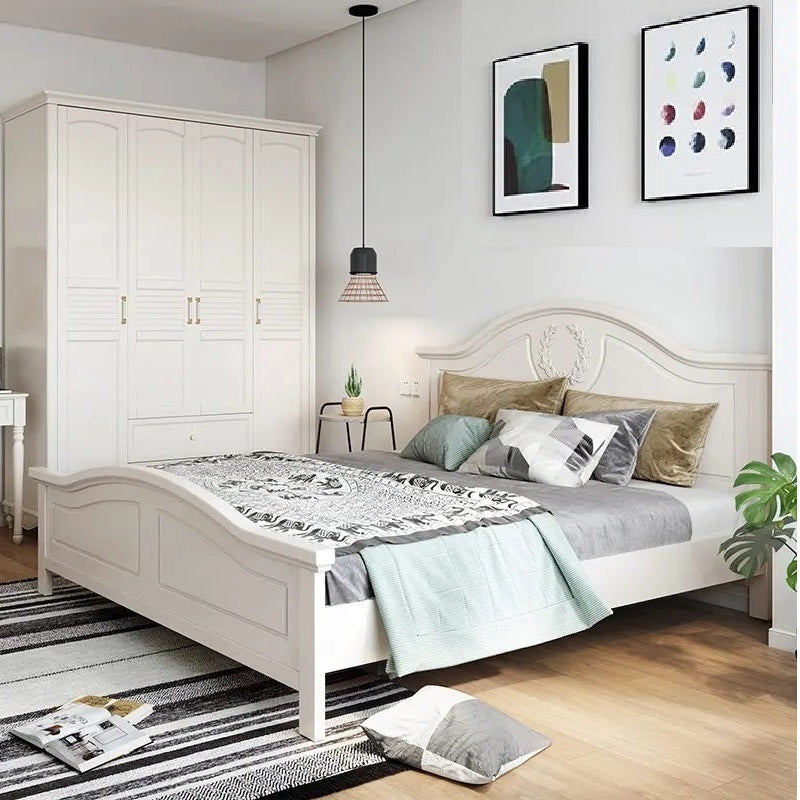 Wooden Empiro Luxury Standard Bed Without Storage For Bedroom (Light Beige)