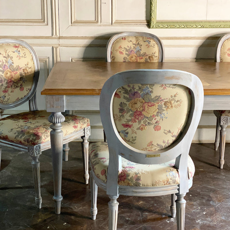 Louis XVI rustic dining table with parquet top
