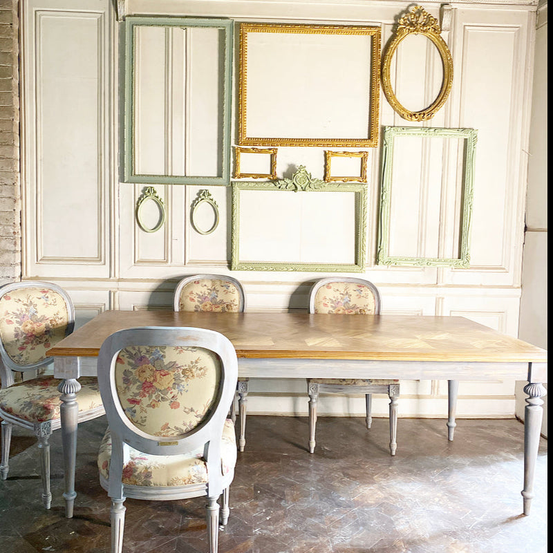 Louis XVI rustic dining table with parquet top