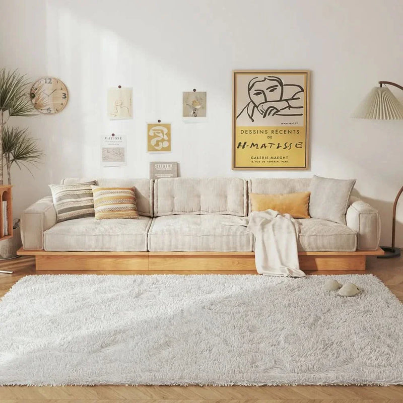 Berry 3 Seater Beige Sofa With Wood Frame - Wooden Empiro
