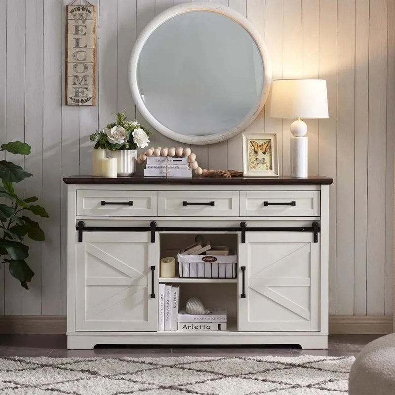 Farmhouse Buffet Cabinet, 53.5” Sideboard Cabinet with 3 Drawers