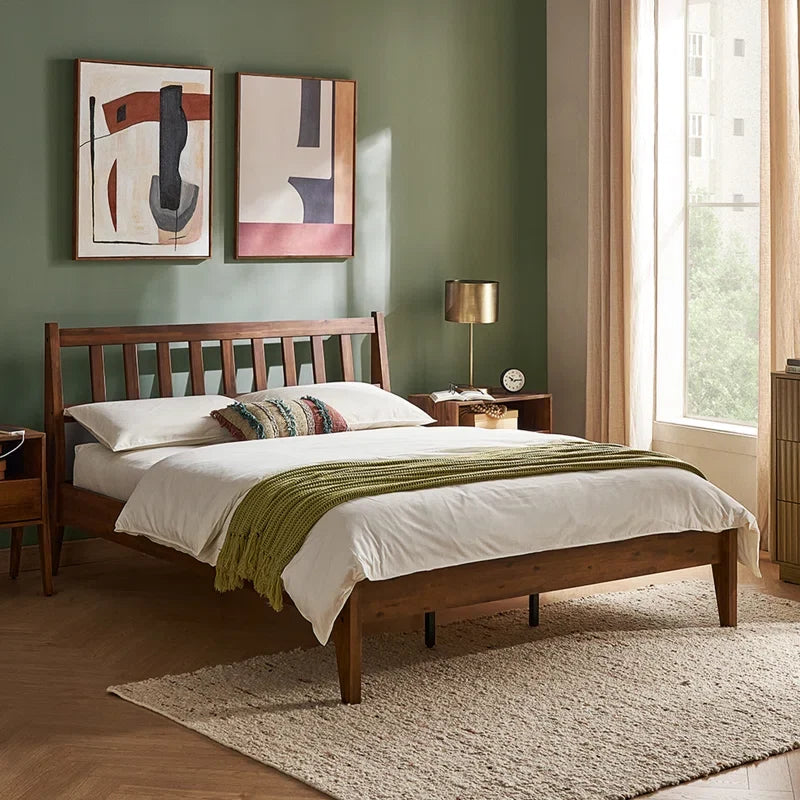 Wooden Empiro Solid Acacia Wood Mid-Century Classic Bed Without Storage For Bedroom (Honey)