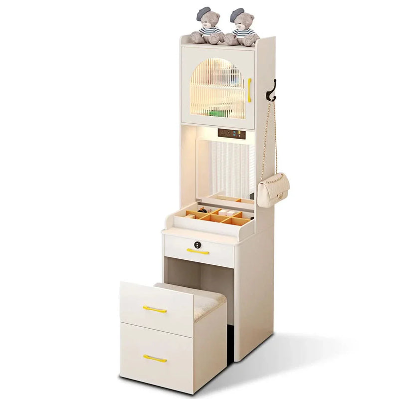 Modern Vanity Cabinet with LED Light, Power Outlet & Storage Drawers