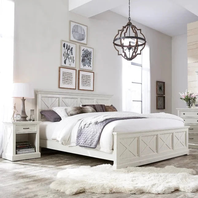 Wooden Empiro "Lana Luxury Solid Wood Sheesham Bed with Panel Design – White Finish"