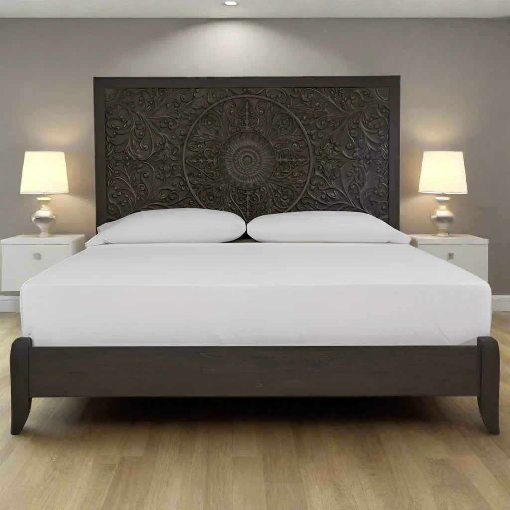 Wooden Empiro Solid Sheesham Wood Luxuries Distressed Hand Carving Bed, Without Storage