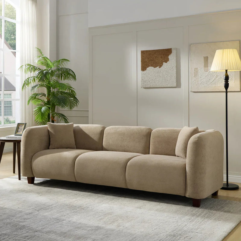 Robo Modern Minimalist Upholstered 3-Seater Sofa With Soft-Touch Fabric