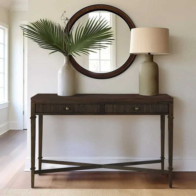 Brown Fluted 2-drawer Storage Console Table