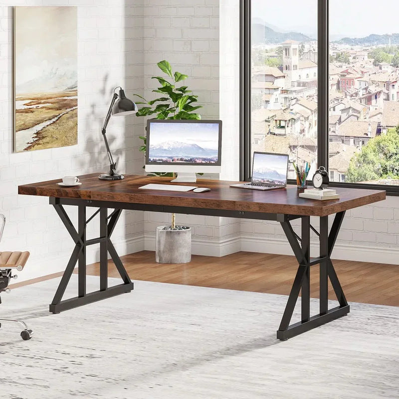 Berring Metal Base Computer Desk - Wooden Empiro