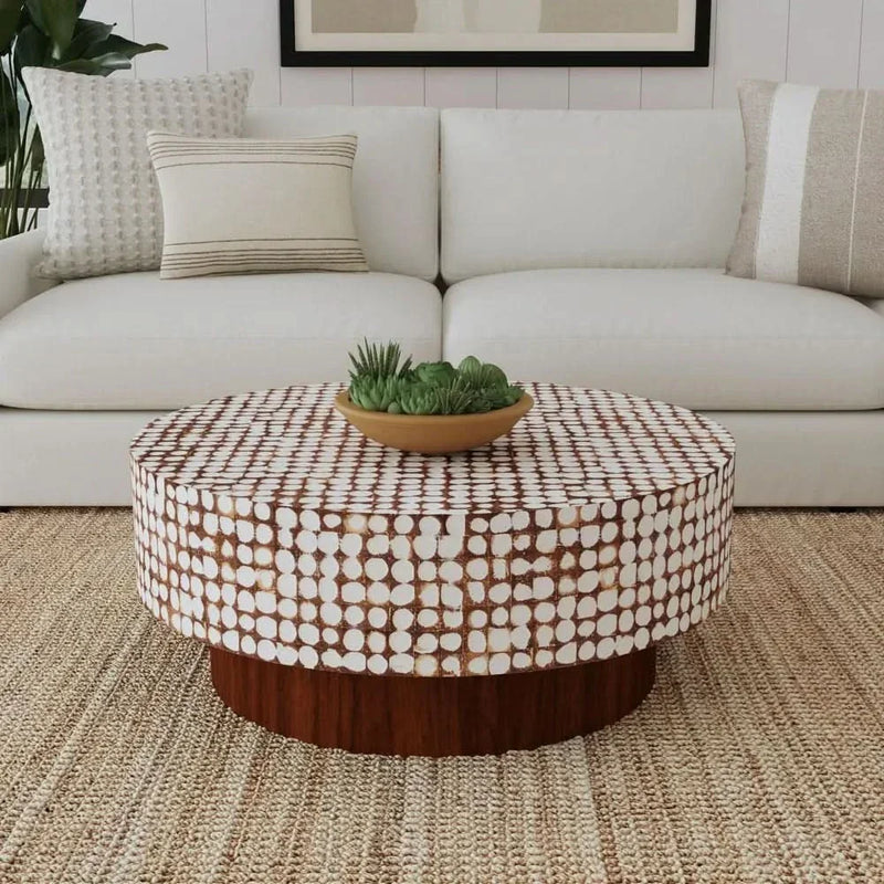 Timplor Coconut Shell Round Pedestal Coffee Table - Wooden Empiro