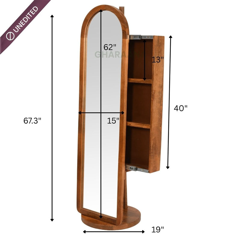 Arched Wooden Full-Length Mirror with Storage