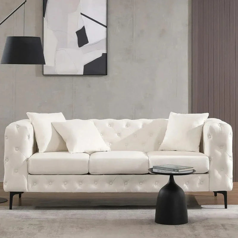 Morden Fort Modern Velvet Sofa with Button Tufted,Solid Wood Frame and Iron Legs