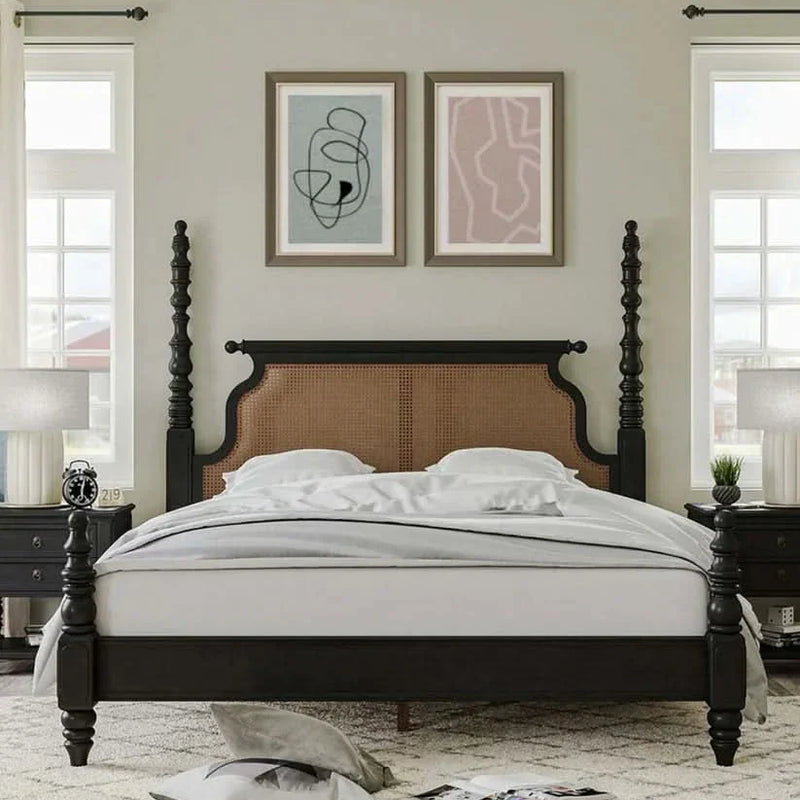 Simiax Rattan Cane Styles Poster Bed - Craft Decor