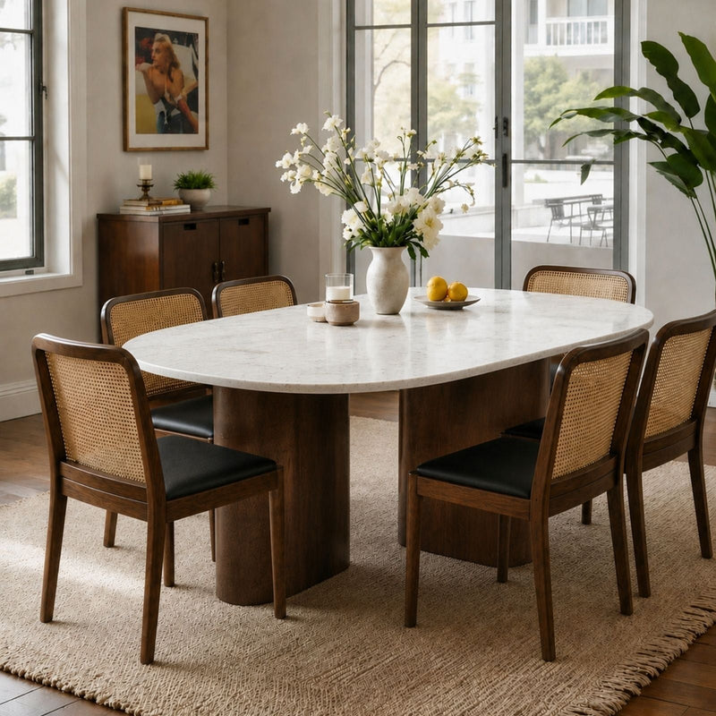 Lok Marble-Top Wooden Dining Table Set - Dining Set - Gharaana