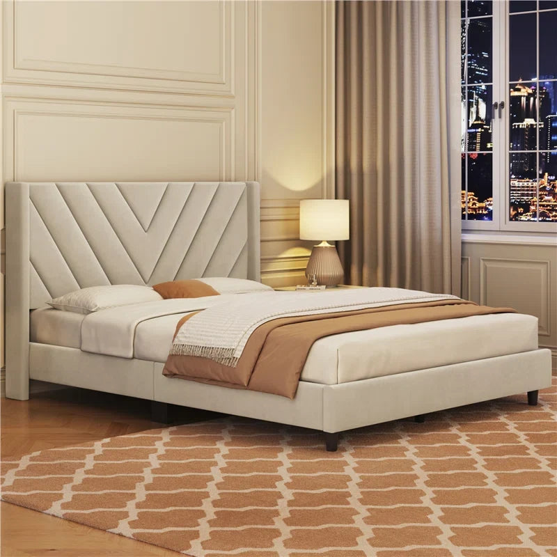 Wooden Empiro Solid Wood Frame Upholstered Bed, Without Storage