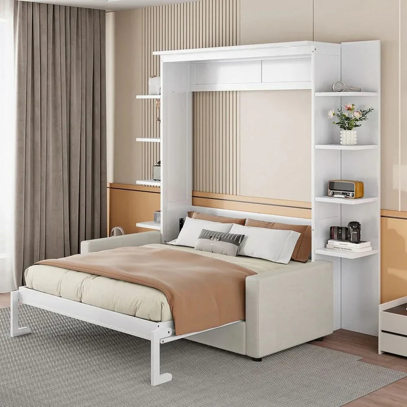 Shepron Queen Size Wooden Murphy Bed Wall Bed with Sofa