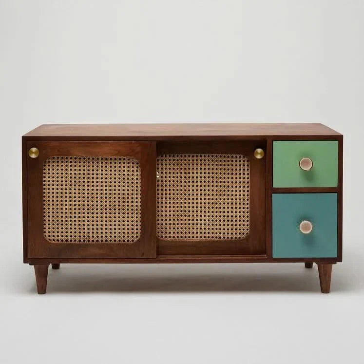 Kushaka Rattan Solid Wood TV Cabinet - Wooden Empiro