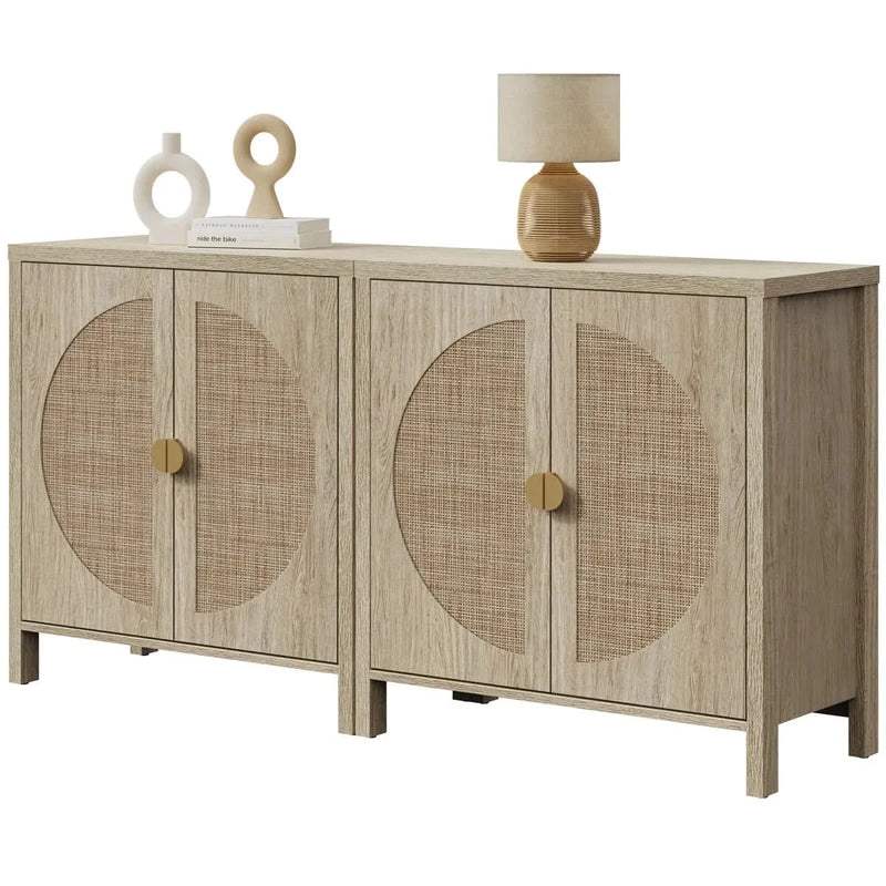 Set of 2 Rattan Sideboards – 2-Door Storage with Adjustable Shelves